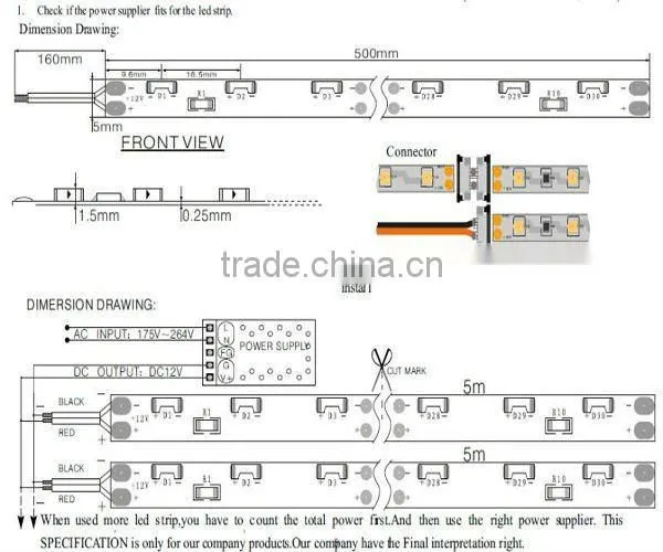 Waterproof IP65 side view led set strip packed in blister