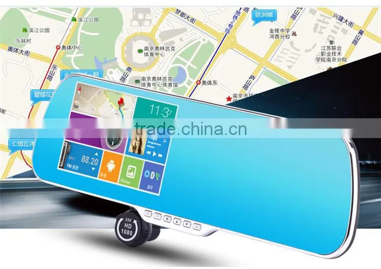 wireless wifi transfer android bluetooth rearview mirror handsfree car kit monitor + wireless backup reverse camera