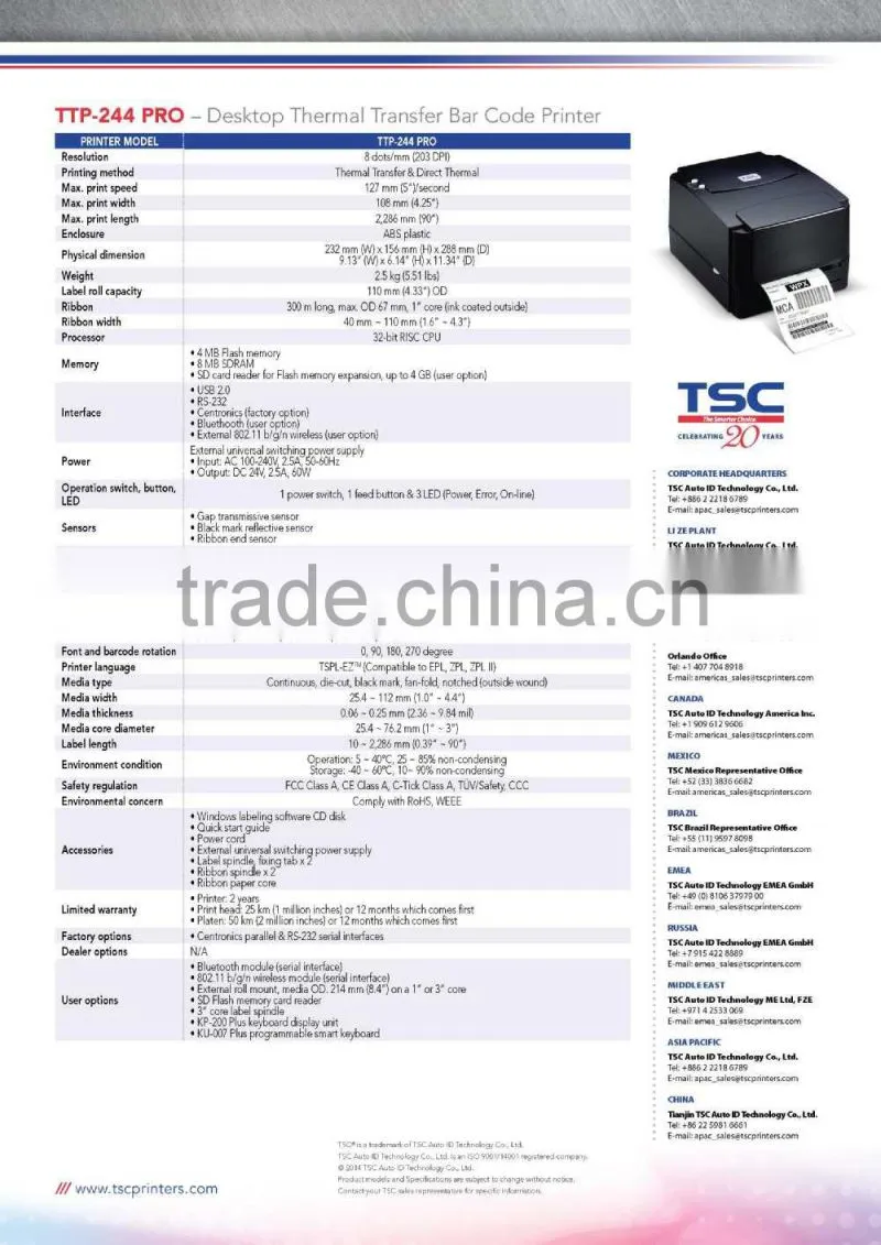 TCS TTP-244 Pro barcode printer/barcode printer price