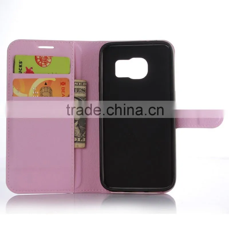 HOT SELLING Luxury Case for Samsung GALAXY S7 edge PU Lichee Leather Flip Cover with Wallet