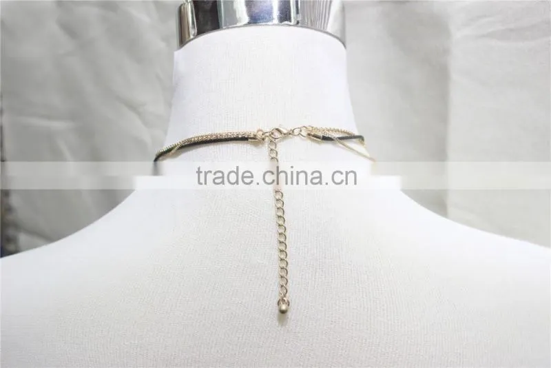 Gold Chain Layered Necklace w/Blue & Tan Bead Gold Leaf & Bird Metal Necklace 2016 Fashion Style Wholesale