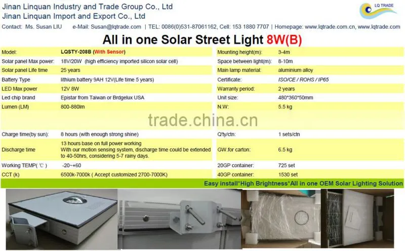 8W integrated solar LED garden lamp