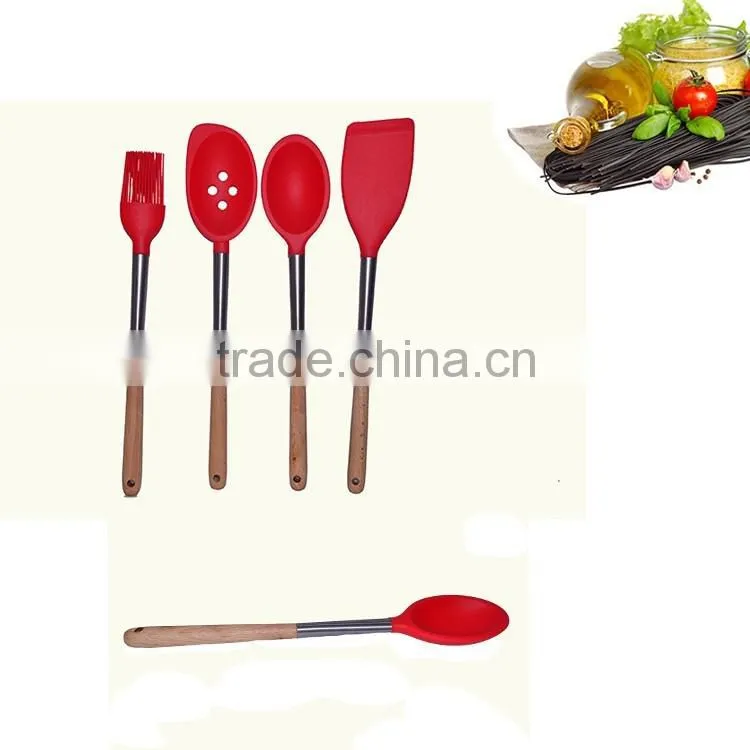 4-Piece Silicone Kitchen Cooking Utensils With Rubber Wood Handle Of Cooking utensils With FDA LFGB Certification