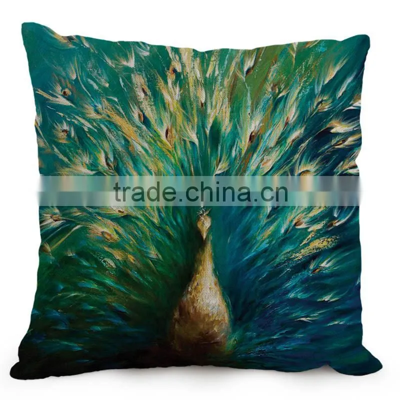 45*45cm Real High Qulity Peacock Sofe Cushion Covers Decorative Vintage Blue Linen Square Cushion Cover 18" Christmas Gift