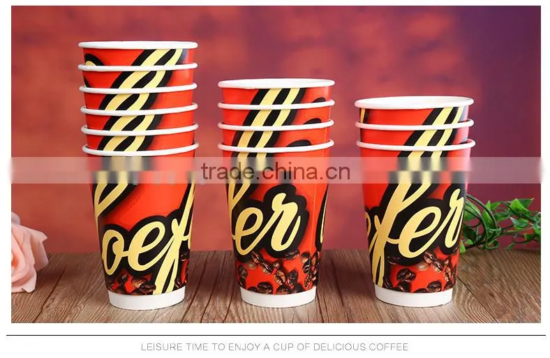 Custom logo printed disposable paper cup with lid, low cost 12oz double wall paper cups with lid