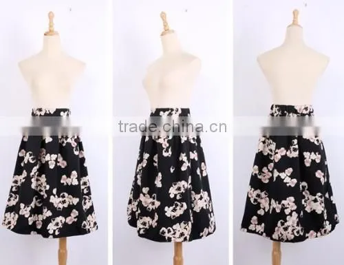 New Fashion Women's Retro Vintage Style Fashion Floral Casual Pleated Midi Puff Bubble Skirt