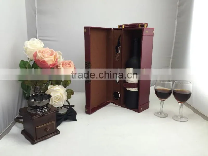 deluxe single bottle artificial PU leather wine box with wine accessories
