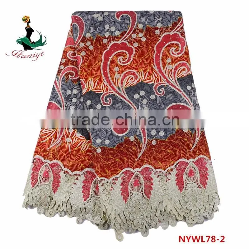 Newest design ankara wax mix lace fabric african dutch wax with polyester lace