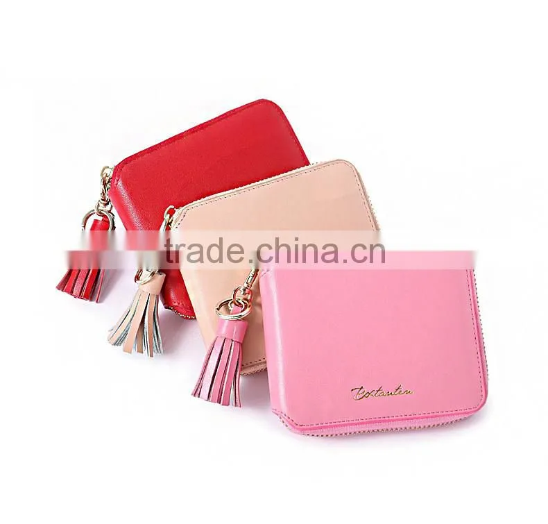 leather macrame women wallet and purse zipper open with coin slot