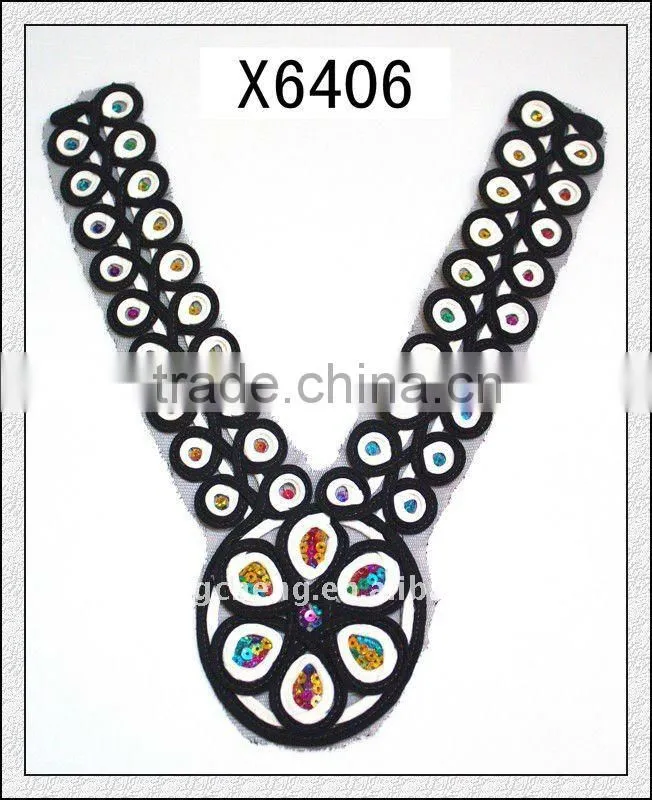 X6399/Fancy Embroidered Sequins Mesh Fabric Lace Collar for Garment