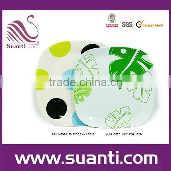 2015 Best selling kitchen accessories home tableware dot print melamine square plate wholesale