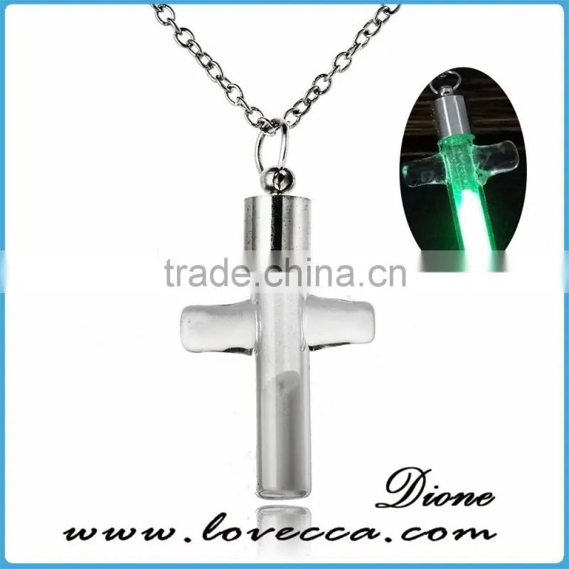 Best Friend Gift Cross Glowing Jewelry Glass Pendant Necklace ,Glow in the Dark Pendant Luminous Neckalce