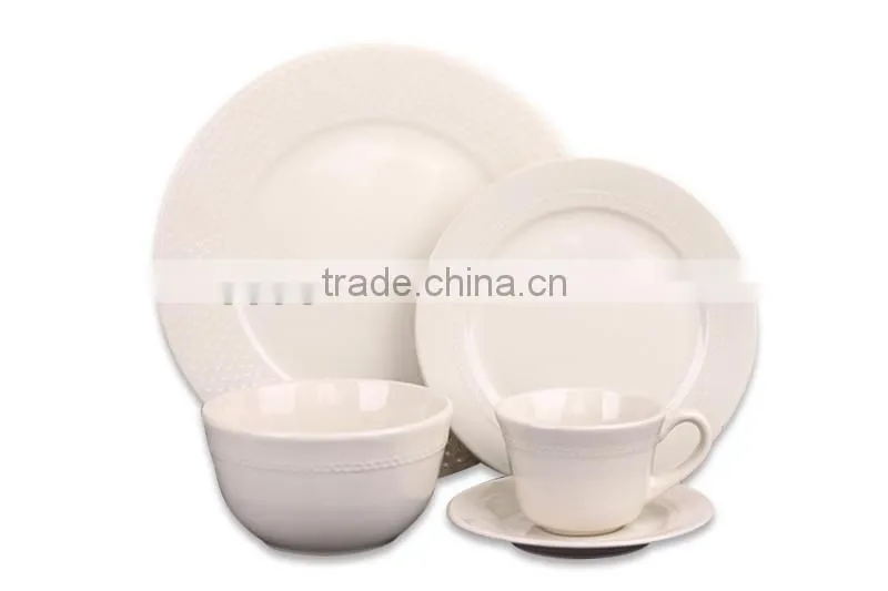 cream elegant round emboss ceramic stoneware bowl