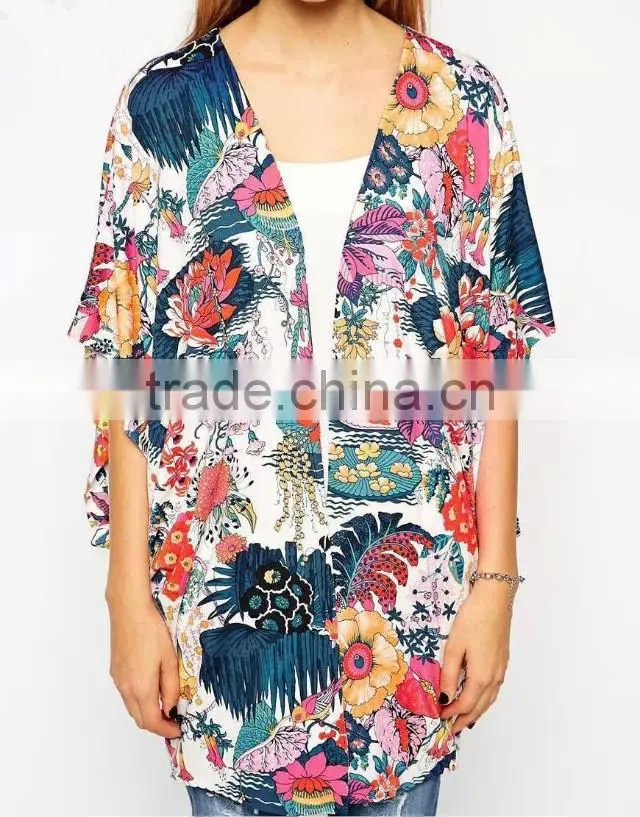 Wholesale Latest Fashion Women Floral Kimono Cardigan Chiffon Blouse Loose Quimono Flower Print Casual Cardigans