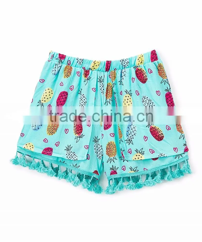 Hot Girls in Spandex Shorts Pics Mint Pineapple Tassel-Trim Shorts for Girls Summer Clothing Young Girls Model Panties Shorts