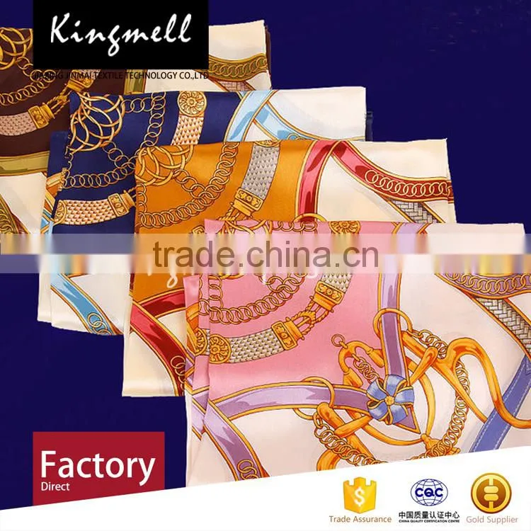 Custom fashionable digital printing silk satin fabric women's square scarf