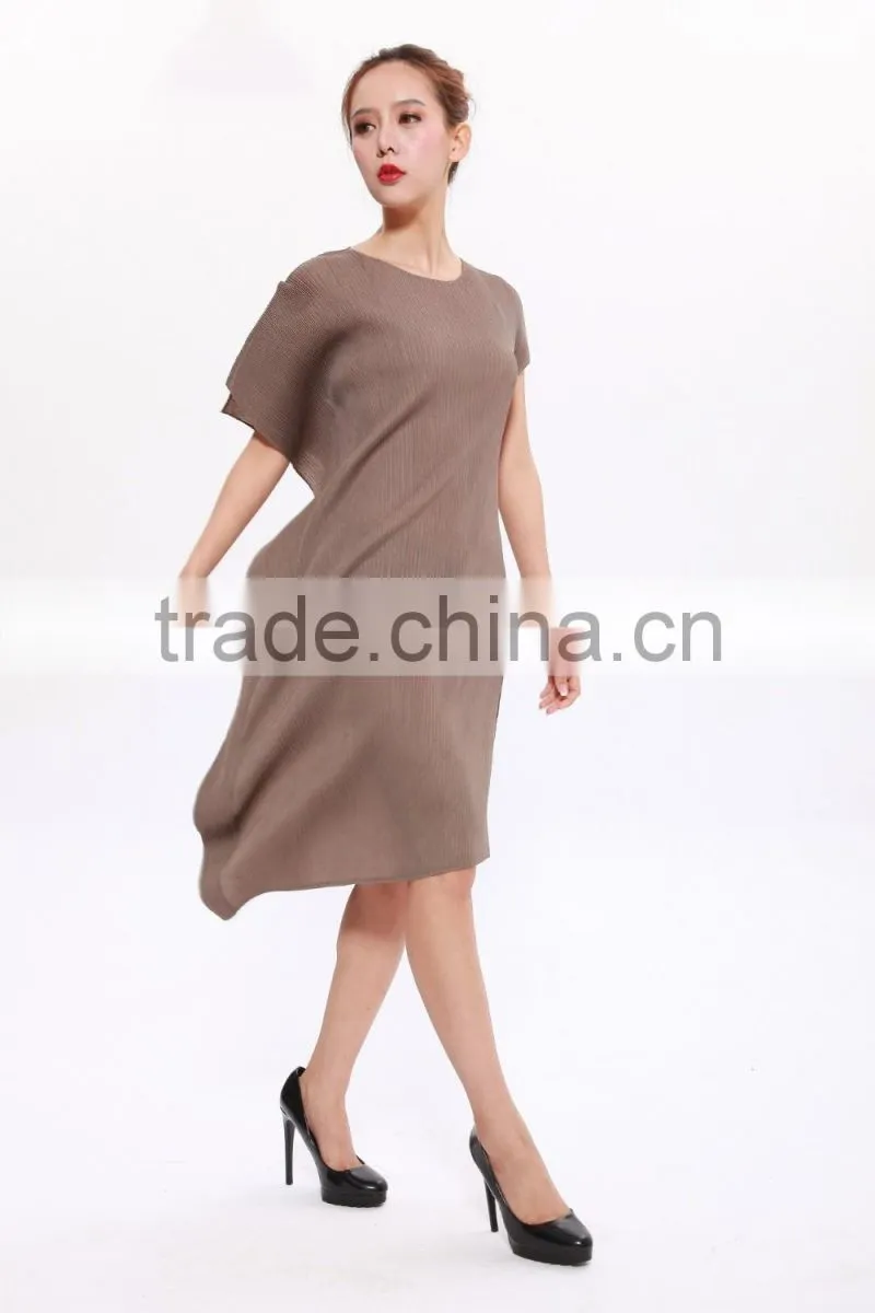 Irregular hem fashionable online store pleated dress for women