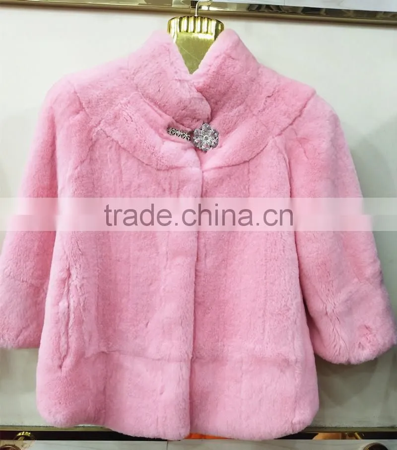 PUre colour factory supply 2017 woman real rex rabbit fur winter coat jacket with Seven sleeve pc-263