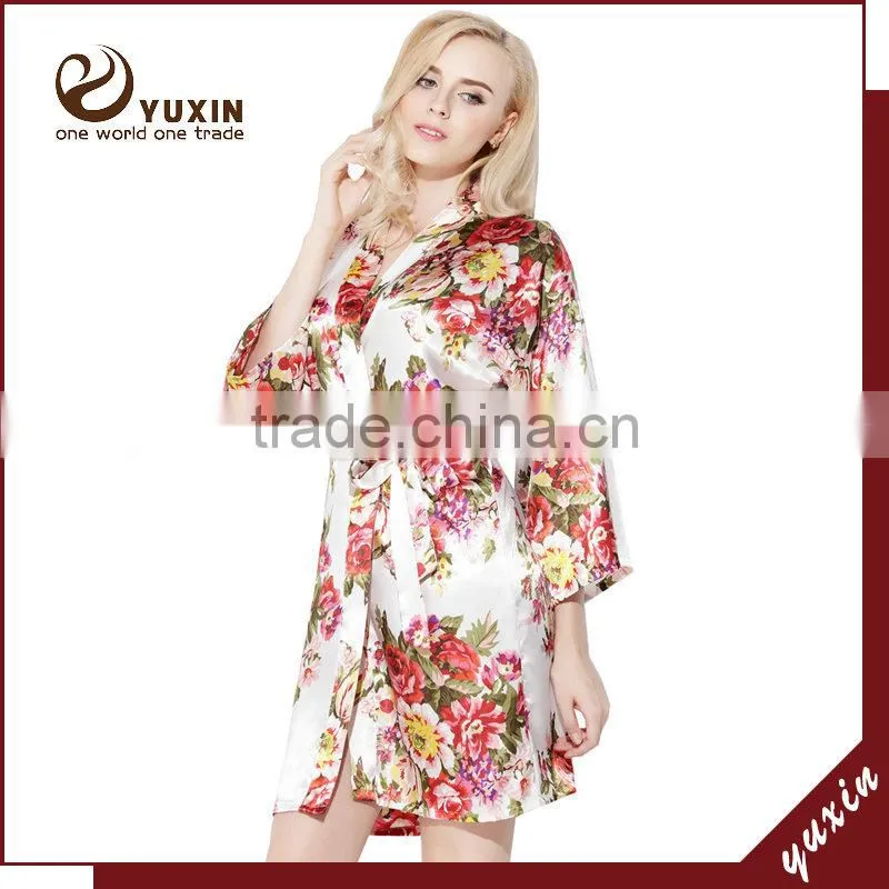 Satin wedding robes silk bridal party bathrobes robe de soiree RS1-0015