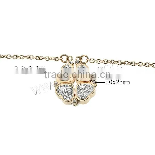 flower leaf necklaceStainless Steel with Rhinestone Clay Pave clover necklace