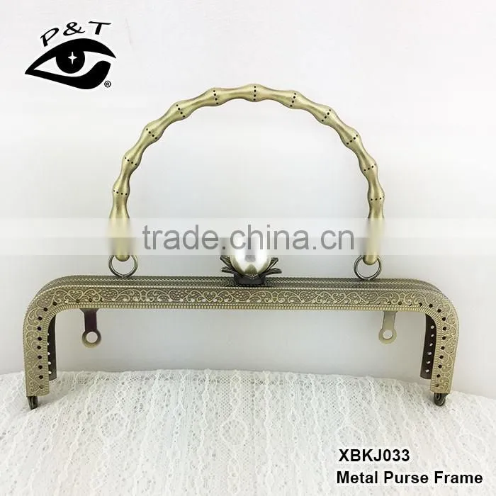 China high quality metal clutch purse frame with handle big pearl clasp