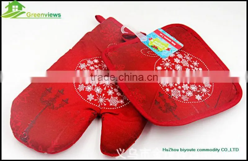 Christmas style cotton kitchen oven glove kitchen printed cotton insulation pad two-piece insulation gloves GVJMX01