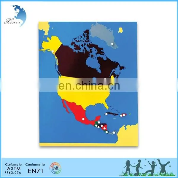 Children Montessori Educational Wooden Puzzle Map of North America