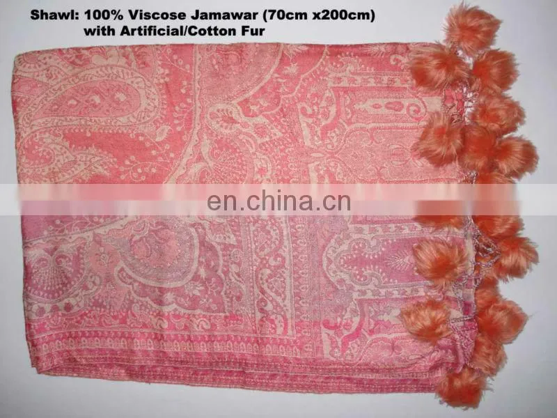 Paiseley design shawls with Fur balls