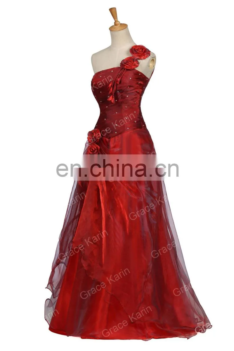 Grace Karin New Style of One Shoulder Red Floor Length Red Quinceanera Dresses CL2514
