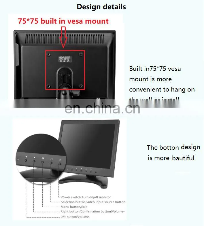 Metal case 10 inch Touchscreen display mini lcd touch monitor screen computer for pc
