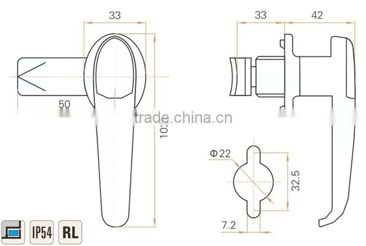 CE RoHS 2015 FEILEI MS308-3 CHINA OEM metal waterproof/ dustproof cabinet/gate/door L handle swing lock with cover