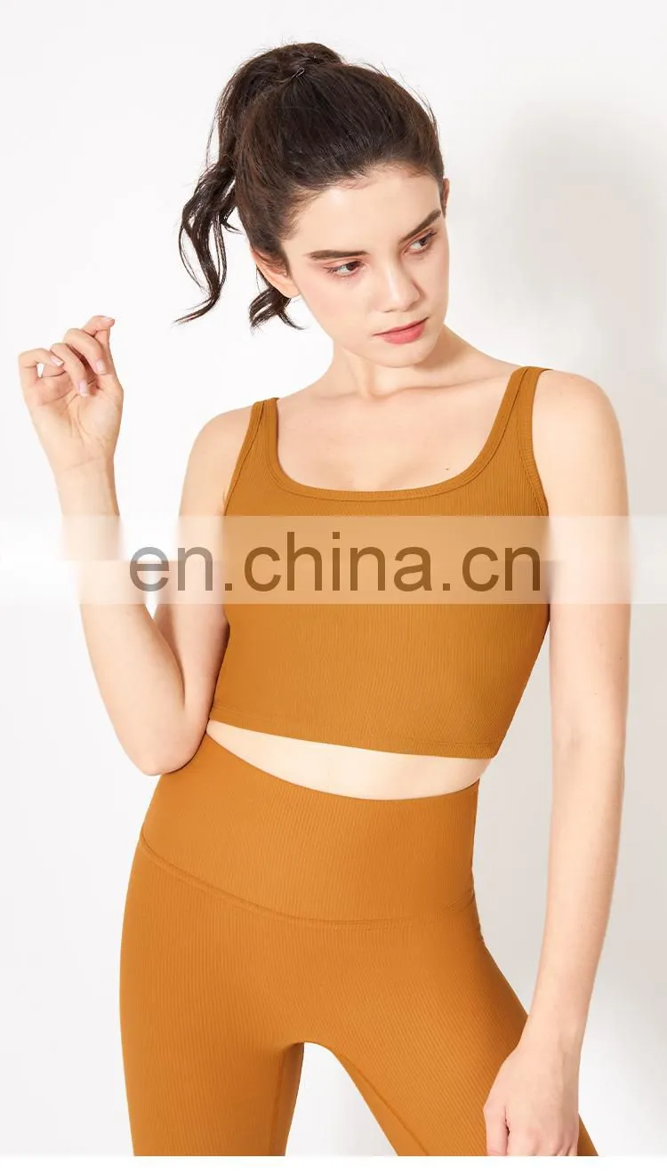 Eco Yoga Bra 2021 Ribbed Square Back Yoga Sports Bra Wear Gym Clothing Womens Fitness Top