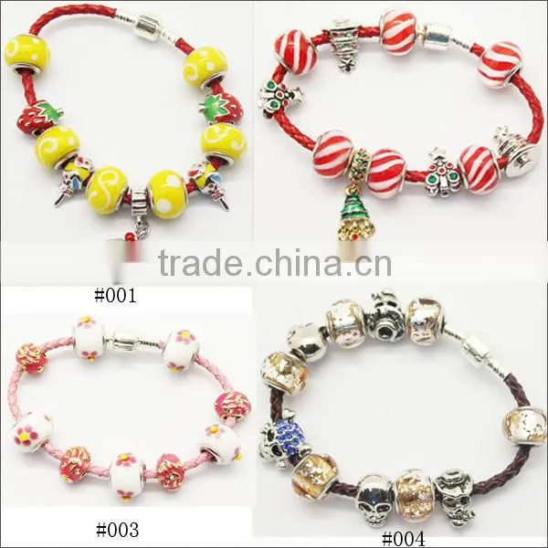 handmade color leather bracelets wholesale with DIY beads