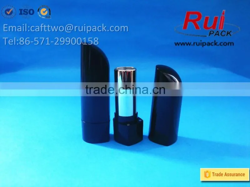 Finger shap lipstick case with aluminum gold inner, black lipstick tube/container in unique shape