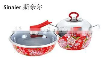 Enamel strait cooking pot set with full decals
