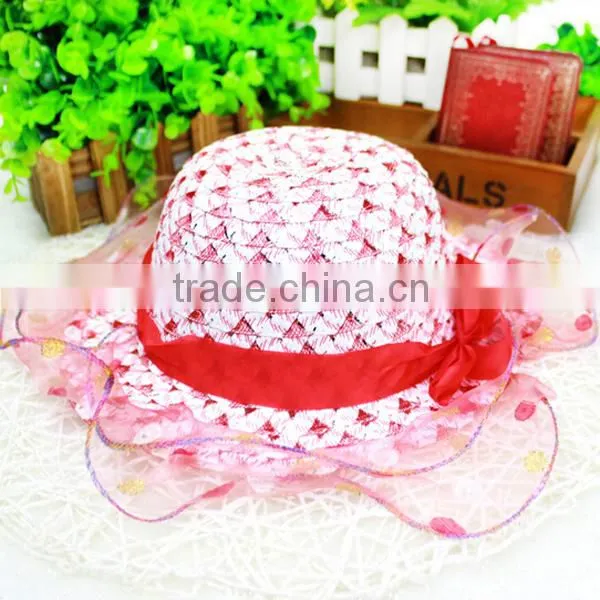 Factory price lace cheap sun visor hat for kids children sun visor hat with bowknot shading straw hat 6colors