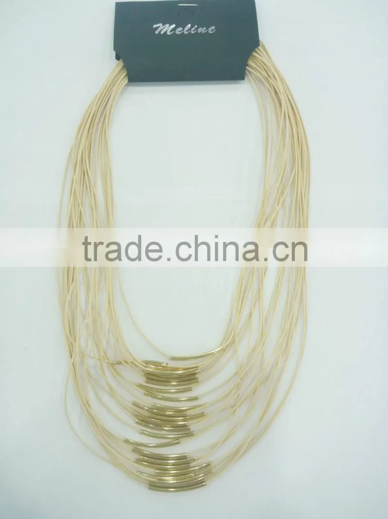 FACHION MULTI ROW WAX CORD NECKLACE WITH METAL TUBES MAGNET CLOSURE