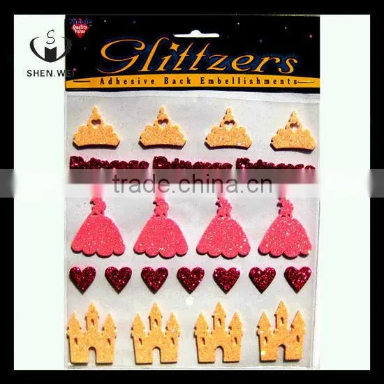 cartoon printing puffy heart glitter sticker