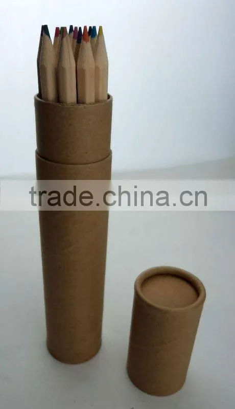 7 inch natural wooden color pencil in tube tin box 12 pcs set