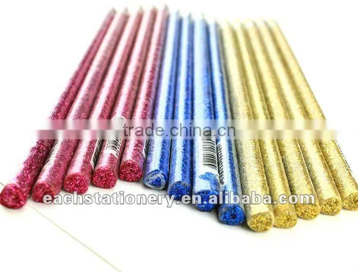 2015 new arrival HB triangular pencil glitter pencil, shrink film with color eraser