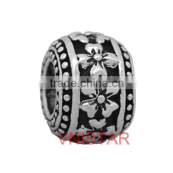 Vnistar new arrival Antique silver plated spacer beads flower stamped style fit for European bracelet wholesale