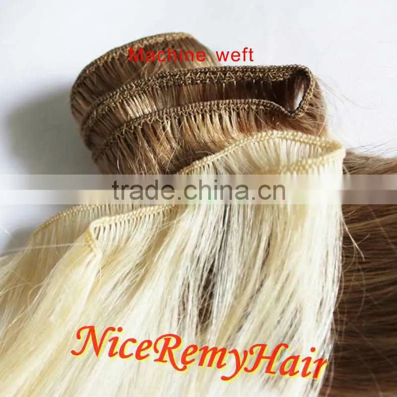 hand tied weft blonde curly remy weft hair extension body wave 100% human hair