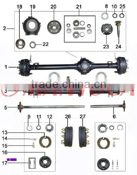 Tricycle parts: rear axle (5 hole)