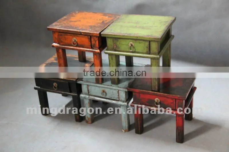 Chinese antique furniture pine wood Shanxi red/orange/black/green/blue colorful one drawer stool