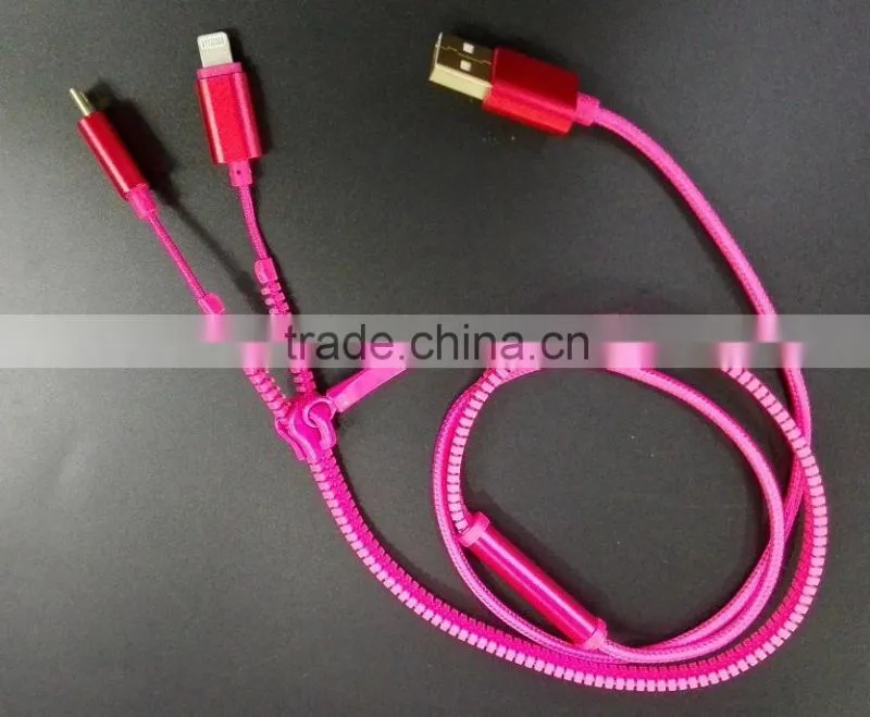 zipper usb data cable 2 in 1 good quality zipper cable