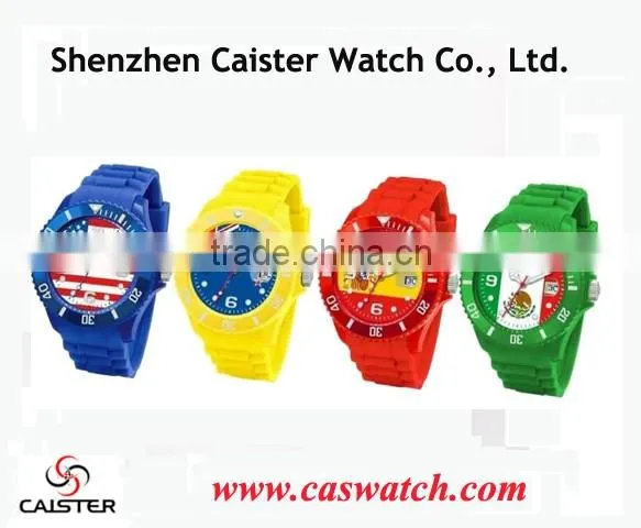 Cheap timepieces candy color jelly watch, world cup national flag face silicone watch, free samples