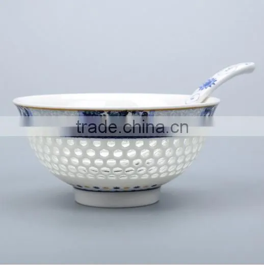 Exquisite Hollow Transparent White Porcelain Tableware With Spoon Bowl 8006
