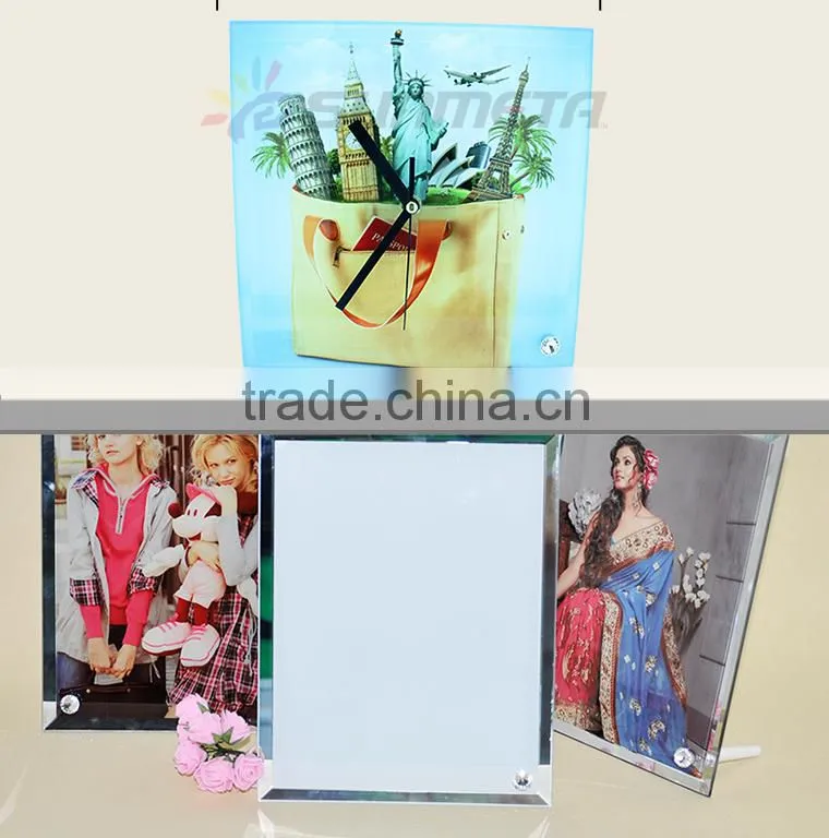 Sunmeta factory directly blank sublimation square glass photo frame with clock BL-26