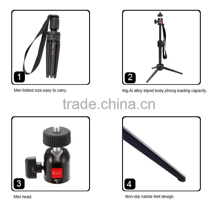 High quality Adjustable height lightweight mini table tripod kits for photography KT-200+BD-1