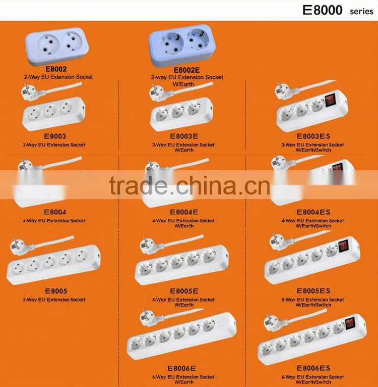 European style 4 way extension power strip with earth with switch (E8004ES)